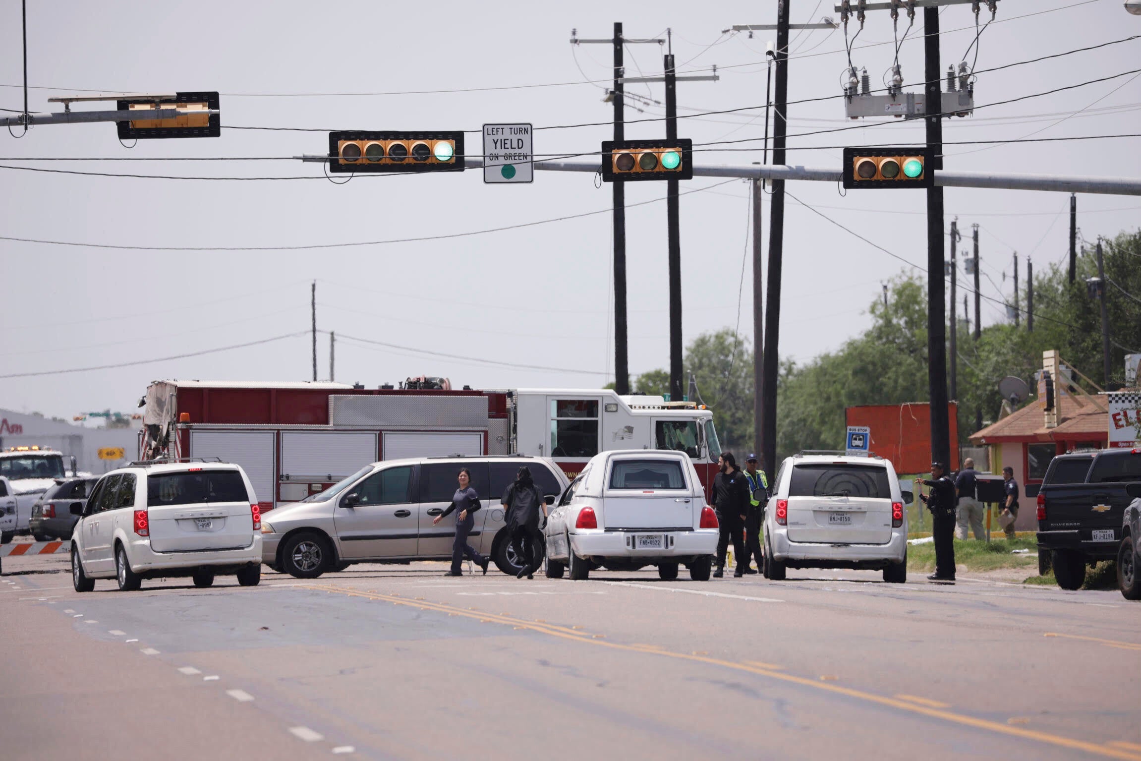 Emergency personnel respond to a fatal collision in Brownsville, Texas, on Sunday, May 7, 2023.