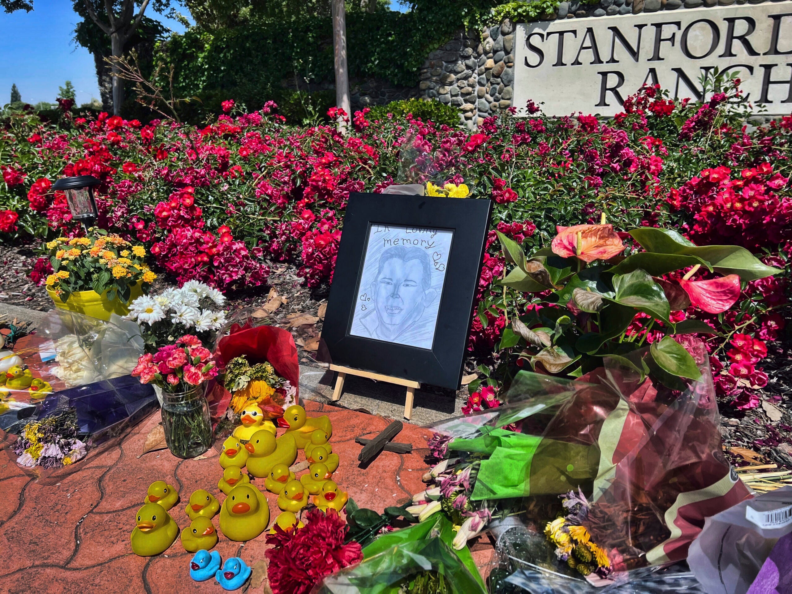 A memorial near the Stanford Ranch Plaza in Rocklin, California.