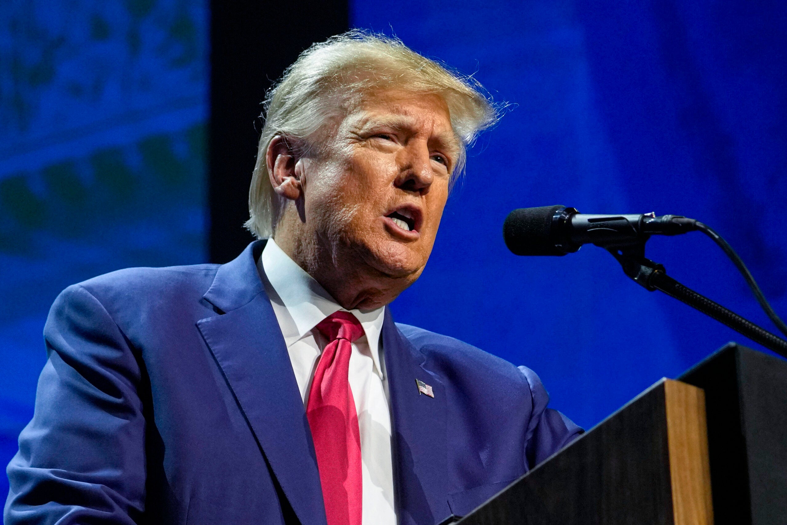 FILE - Former President Donald Trump speaks at the National Rifle Association Convention in Indianapolis, on April 14, 2023.