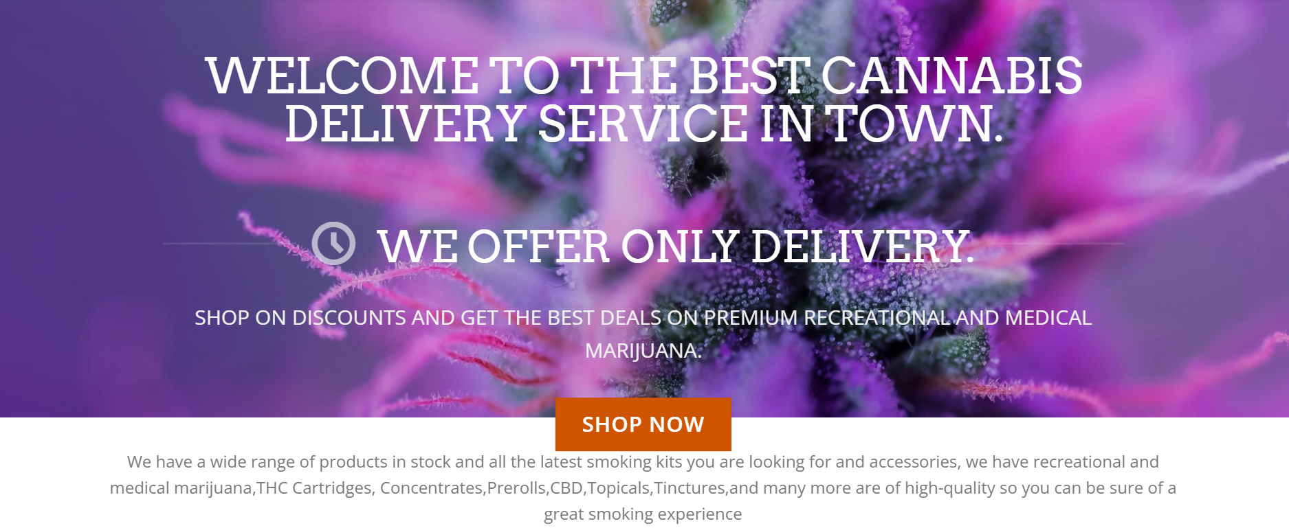 The homepage of Excellent Cannabis Delivery, a fake marijuana dispensary