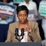 Massachusetts Attorney General nominee Andrea Campbell speaks Nov. 2, 2022, during a campaign rally in Boston.