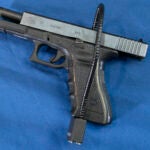 Displayed is a Glock 17 pistol fitted a with a cable style gun lock in Philadelphia.