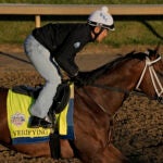 Kentucky Derby hopeful Verifying works out at Churchill Downs Wednesday, May 3, 2023, in Louisville, Ky.