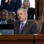 Texas state Rep. Sam Harless, R-Spring, listens to debate in the House chamber in Austin, Texas.