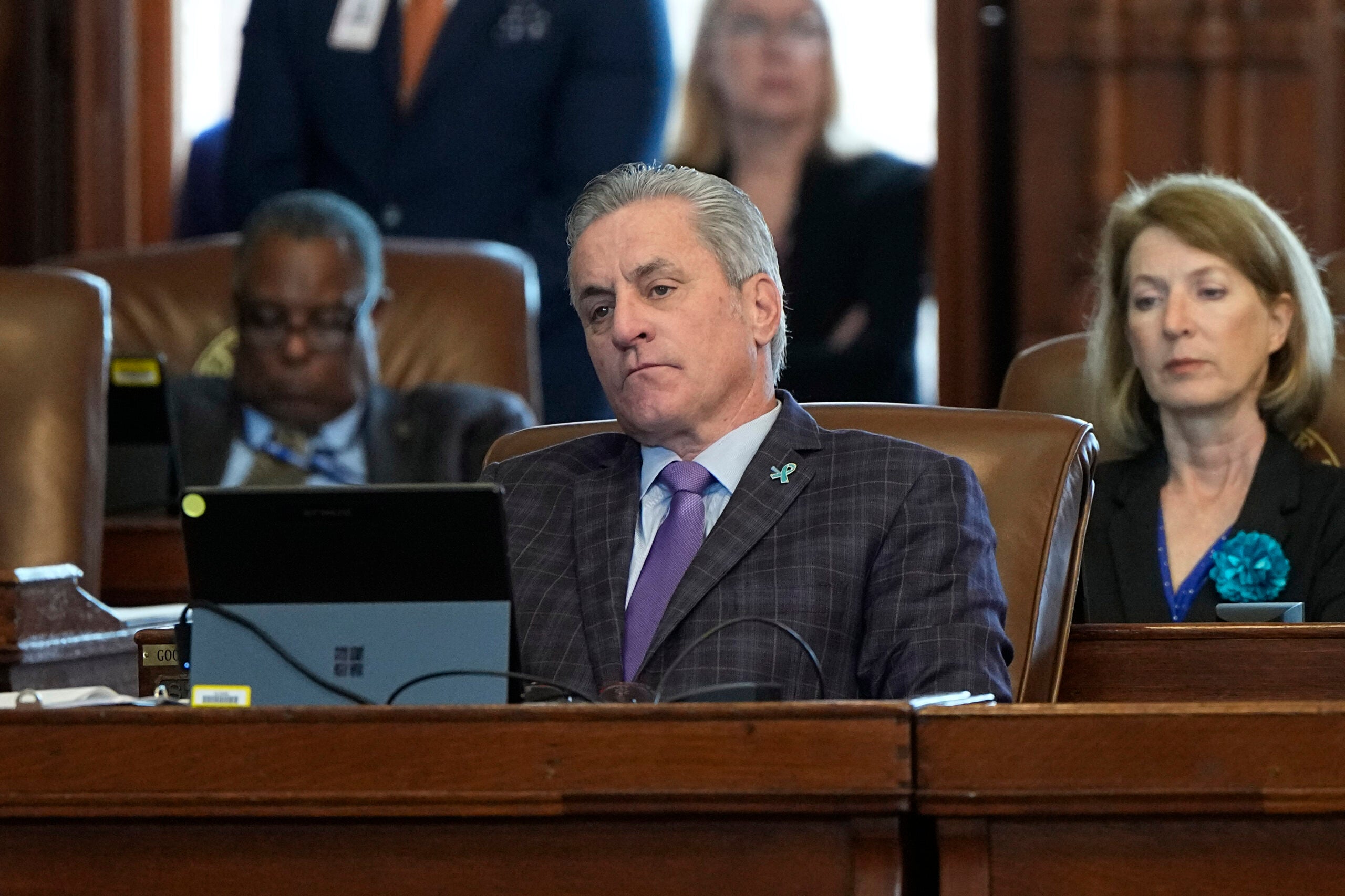 Texas state Rep. Sam Harless, R-Spring, listens to debate in the House chamber in Austin, Texas.