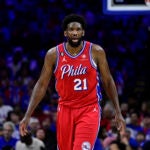 Philadelphia 76ers' Joel Embiid in action during Game 1 in the first round of the NBA basketball playoffs against the Brooklyn Nets, Saturday, April 15, 2023, in Philadelphia.