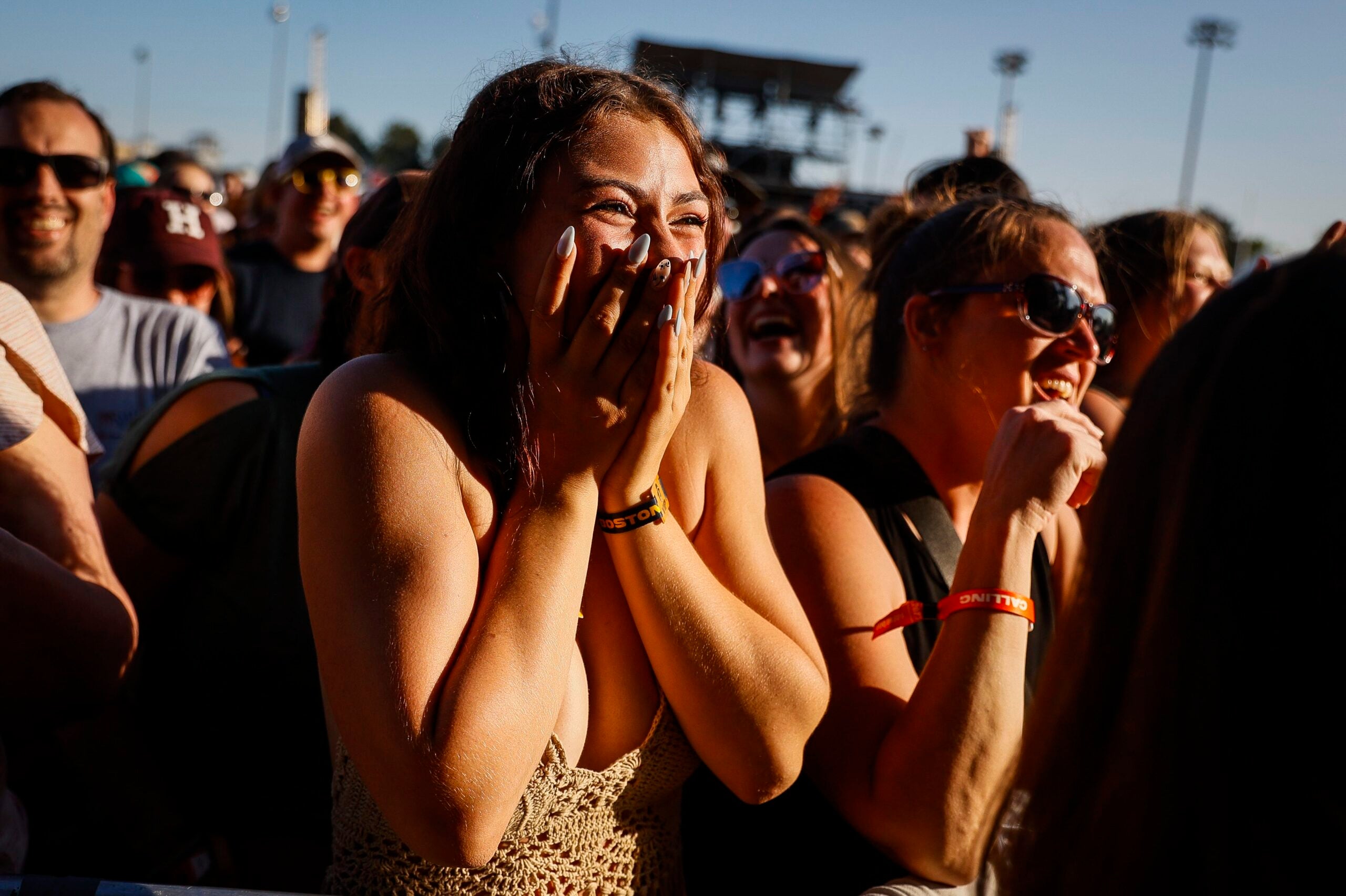 Fans react to Noah Kalan at Boston Calling 2023 on Saturday.