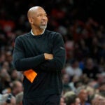 Phoenix Suns head coach Monty Williams watches during the first half of Game 6 of an NBA basketball Western Conference semifinal game.