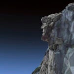 In this image taken on April 28, 2023, in Hanover, New Hampshire, an interactive 3D model of the state's Old Man of the Mountain is shown back on Cannon Cliff in Franconia Notch.