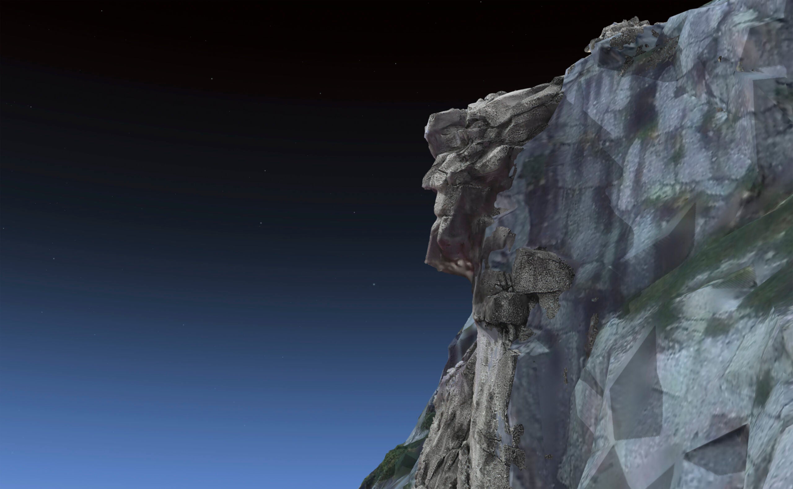 In this image taken on April 28, 2023, in Hanover, New Hampshire, an interactive 3D model of the state's Old Man of the Mountain is shown back on Cannon Cliff in Franconia Notch.