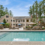Colonial home with backyard patio and in-ground patio.