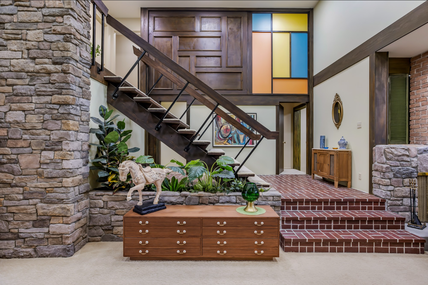 "The Brady Bunch" iconic floating staircase was meticulously replicated in this North Hollywood home.