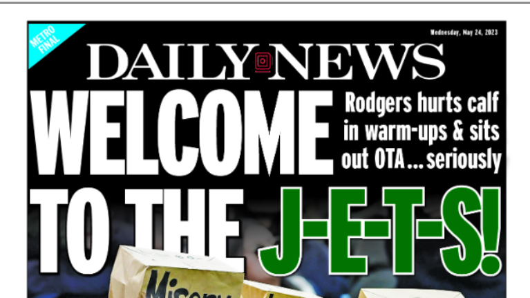 The back page of the New York Daily News, featuring a concerned headline about a recent Aaron Rodgers injury.