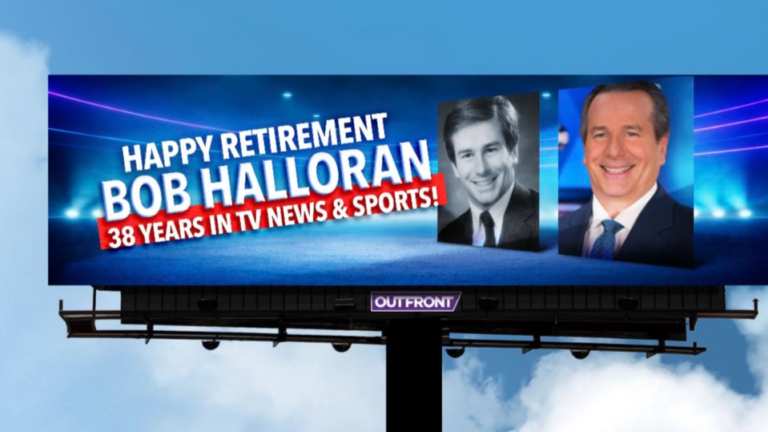 The Billboard featuring two different pictures of Bob Halloran.