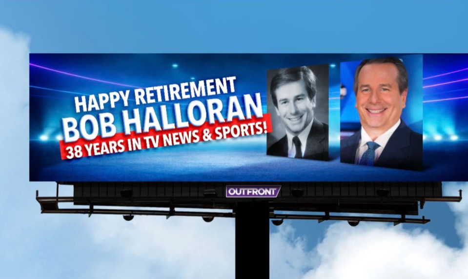 The Billboard featuring two different pictures of Bob Halloran.