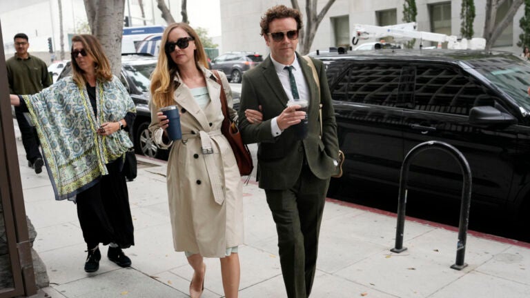 Danny Masterson and his wife Bijou Phillips arrive for closing arguments in his second trial, Tuesday, May 16, 2023, in Los Angeles.