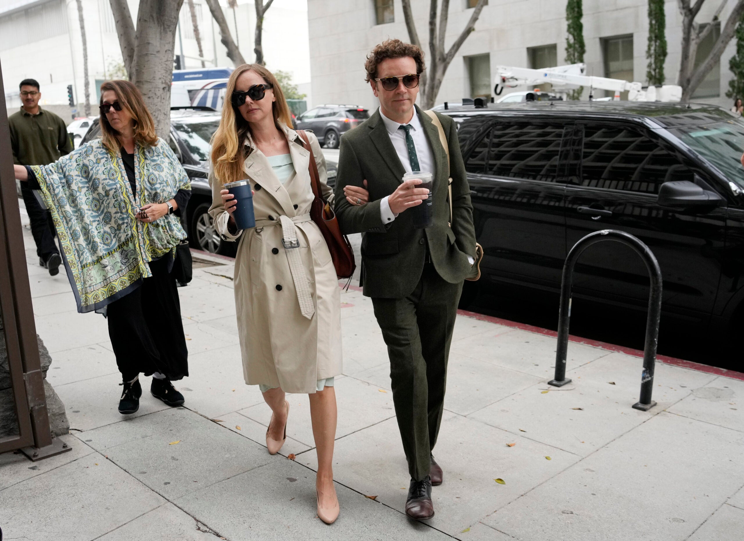 Danny Masterson and his wife Bijou Phillips arrive for closing arguments in his second trial, Tuesday, May 16, 2023, in Los Angeles.