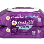 Two containers of flushable wipes stacked on top of each other