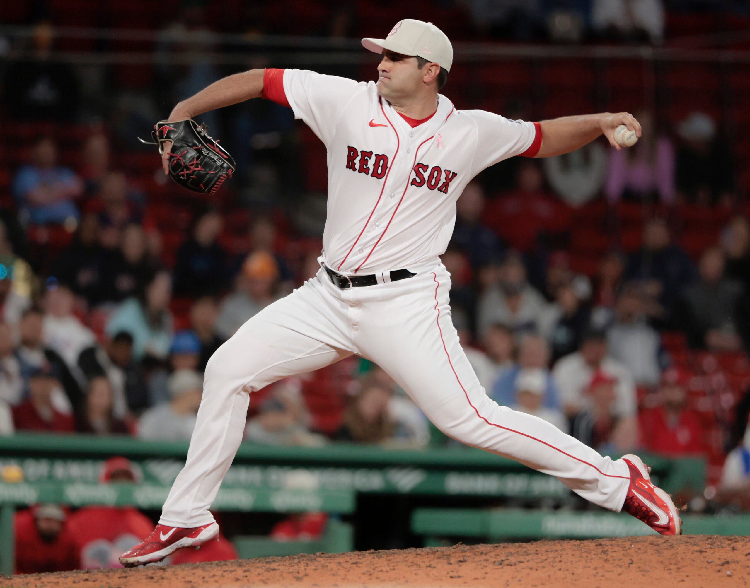 Boston Red Sox relief pitcher Richard Bleier (35) delivers a pitch against the St. Louis Cardinals during ninth inning action at Fenway Park.