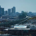 The Tobin Bridge spans across the Boston skyline
