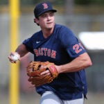 The Red Sox Bobby Dalbec works out at third base, one of many positions he might be plaing this spring. The Boston Red Sox continued Spring Training workouts at their Fenway South Complex.