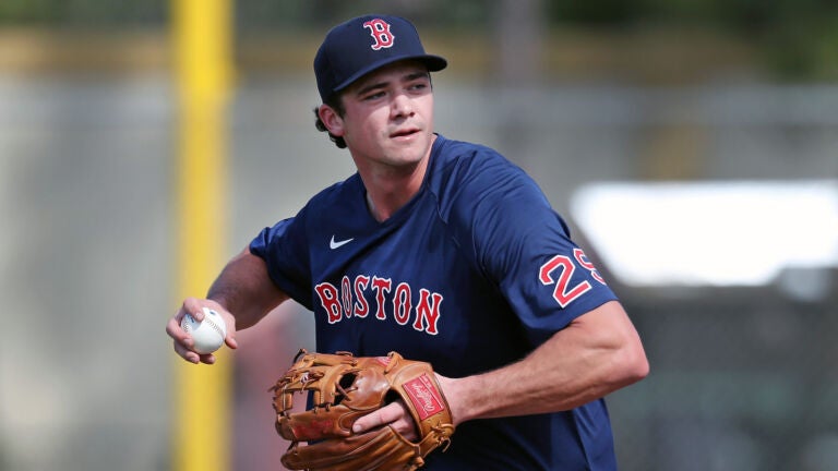 The Red Sox Bobby Dalbec works out at third base, one of many positions he might be plaing this spring. The Boston Red Sox continued Spring Training workouts at their Fenway South Complex.