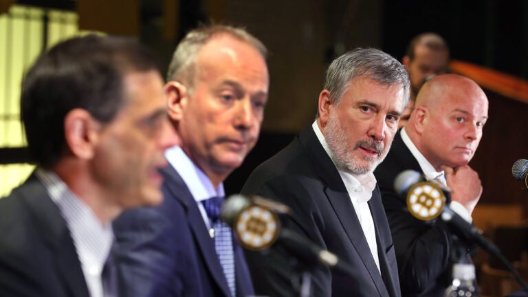The Boston Bruins GM Don Sweeney, CEO Charlie Jacobs, President Cam Neely and coach Jim Montgomery held an end of season press conference at TD Garden.