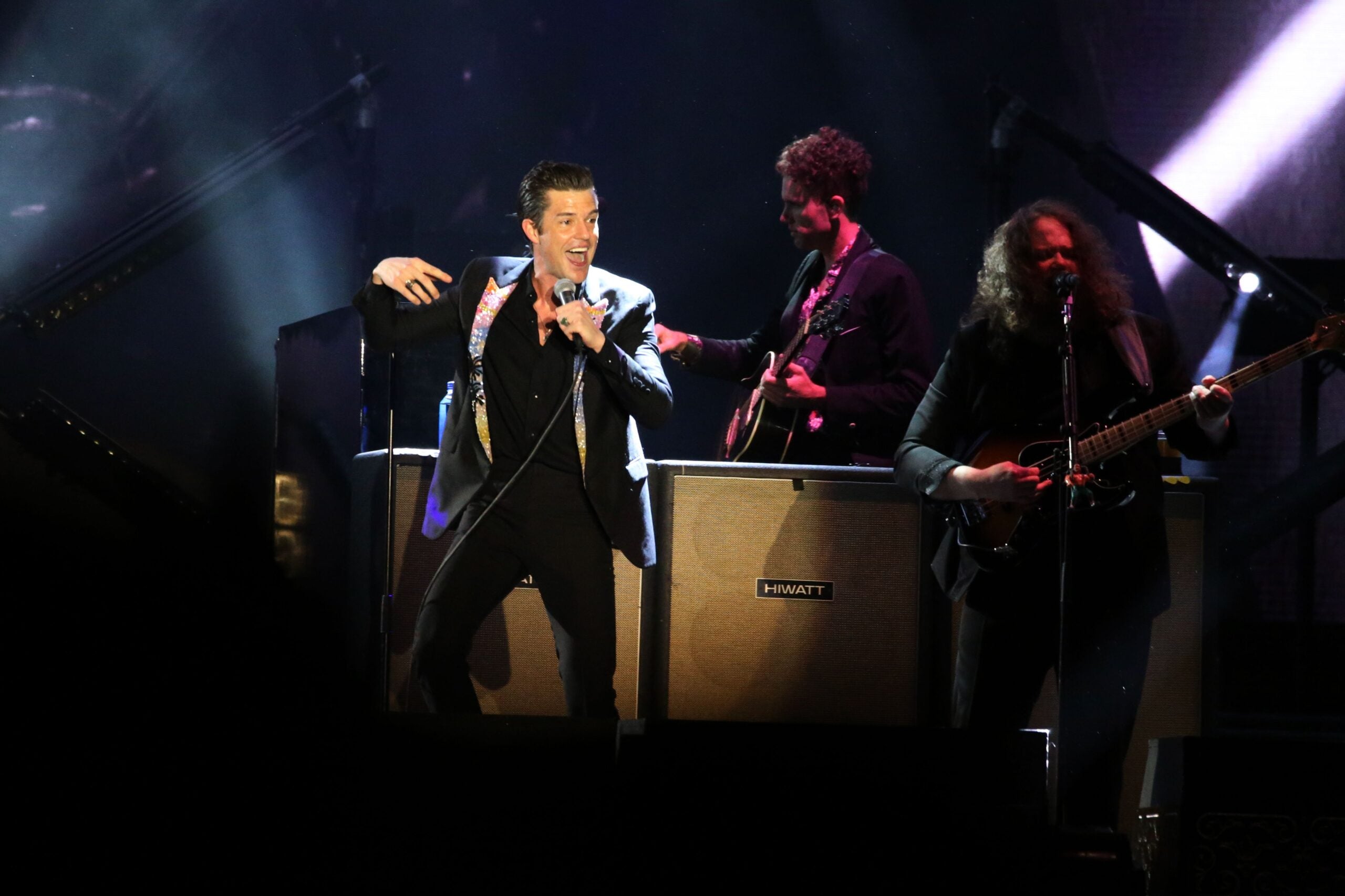 Lead singer Brandon Flowers performs with the Killers during the Boston Calling Music Festival in Allston, MA on May 25, 2018.