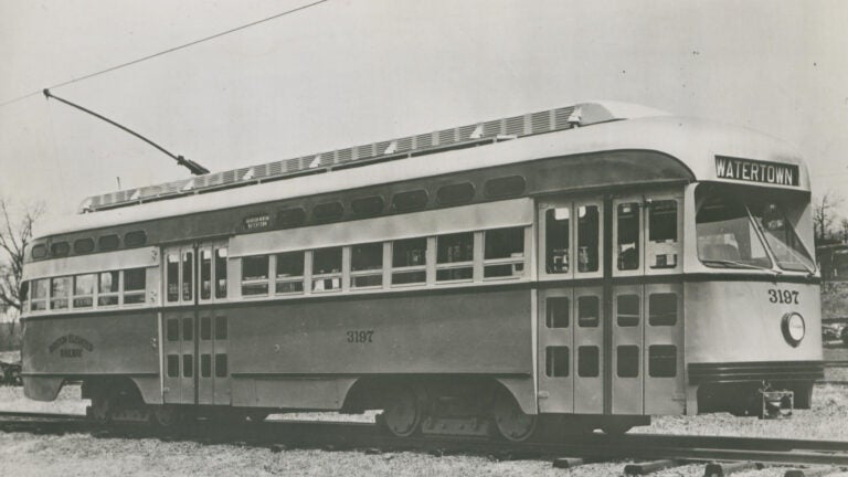 A postwar all-electric streetcar destined for Watertown in 1946.