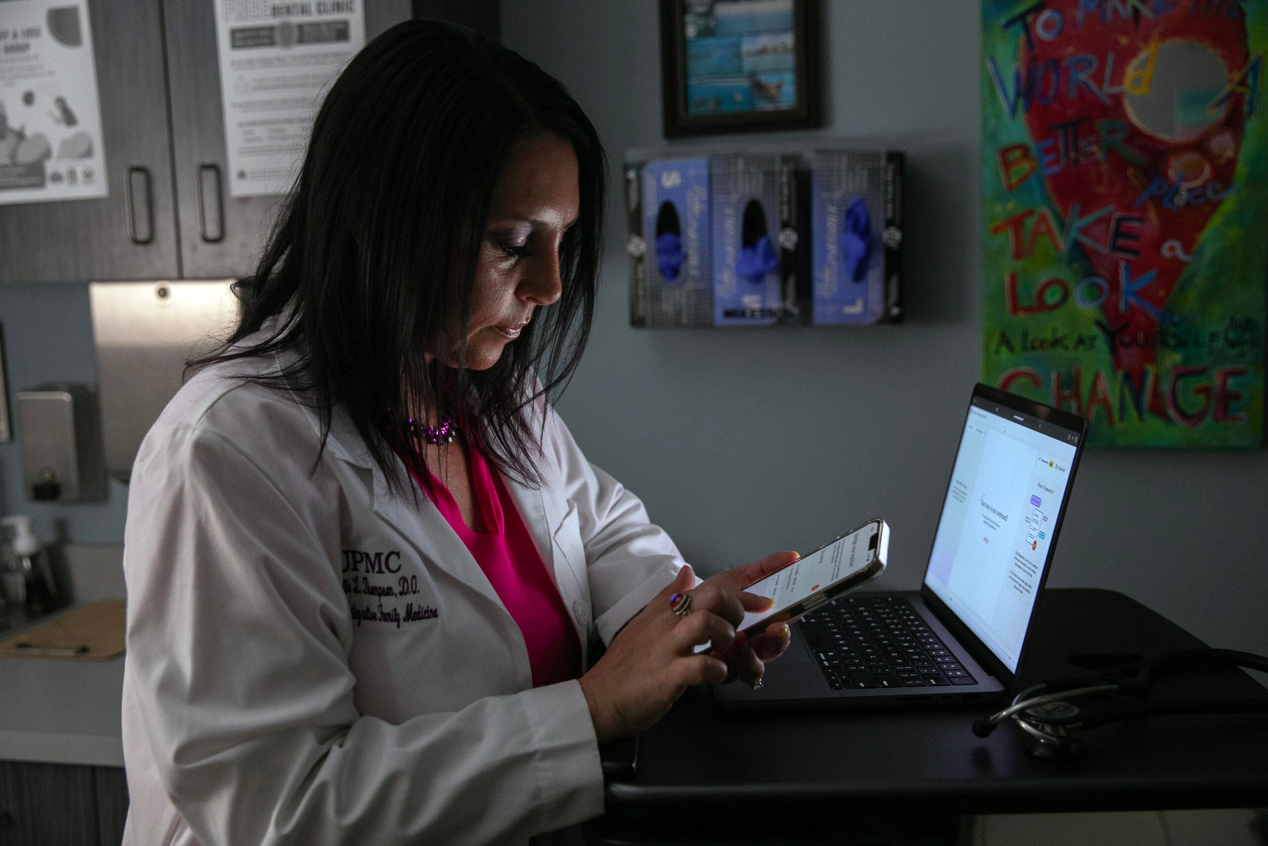 Dr. Michelle Thompson, a family physician, uses Abridge AI software.