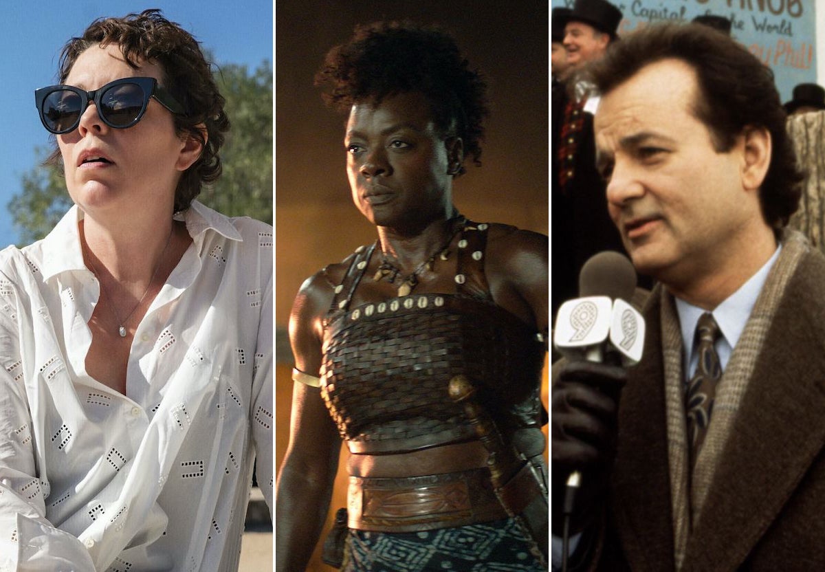 The best movies on Netflix right now: From left, Olivia Colman in "The Lost Daughter," Viola Davis in "The Woman King," and Bill Murray in "Groundhog Day."