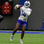 Buffalo Bills wide receiver Stefon Diggs (14) runs a drill during NFL football practice.