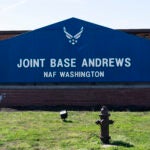 FILE - The sign for Joint Base Andrews is seen on March 26, 2021, at Andrews Air Force Base, Md.