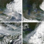 Wind movement from wildfire smoke in Quebec, Canada.