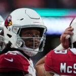 Arizona Cardinals wide receiver DeAndre Hopkins (10) against the Denver Broncos of an NFL football game Sunday, December 18, 2022, in Denver. The Arizona Cardinals released five-time Pro Bowl wide receiver Hopkins in a salary cap move Friday, May 26, 2023, after they failed to find a trading partner in the offseason.