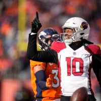 Arizona Cardinals wide receiver DeAndre Hopkins (10) in the first half of an NFL football game Sunday, Dec. 18, 2022, in Denver.