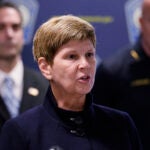 U.S. Attorney Jane E. Young, District of New Hampshire, announces drug trafficking ring arrests at police headquarters, Wednesday, June 7, 2023, in Manchester, N.H.