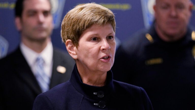 U.S. Attorney Jane E. Young, District of New Hampshire, announces drug trafficking ring arrests at police headquarters, Wednesday, June 7, 2023, in Manchester, N.H.