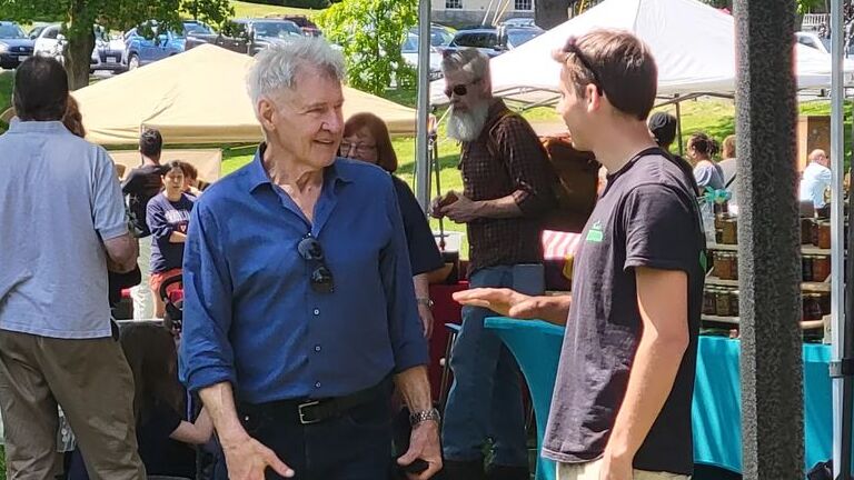 Harrison Ford at an Amherst farmers market on Saturday, May 27.
