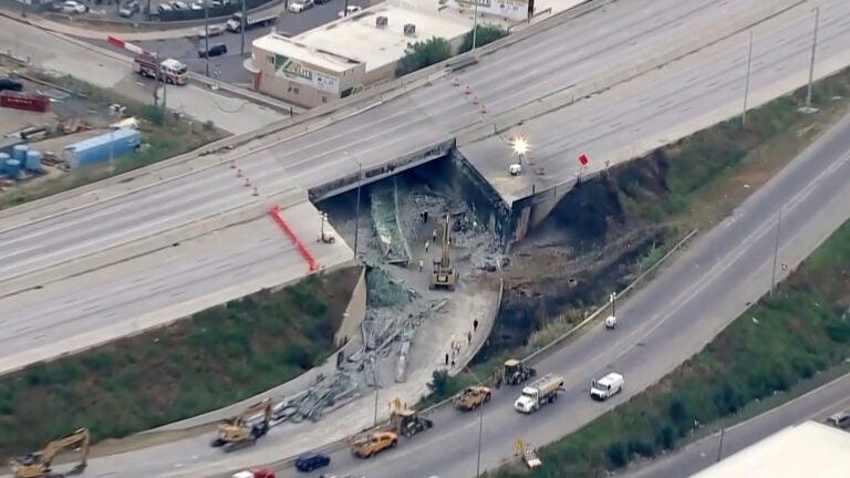The collapsed section of I-95 as crews continue to work on the scene in Philadelphia.