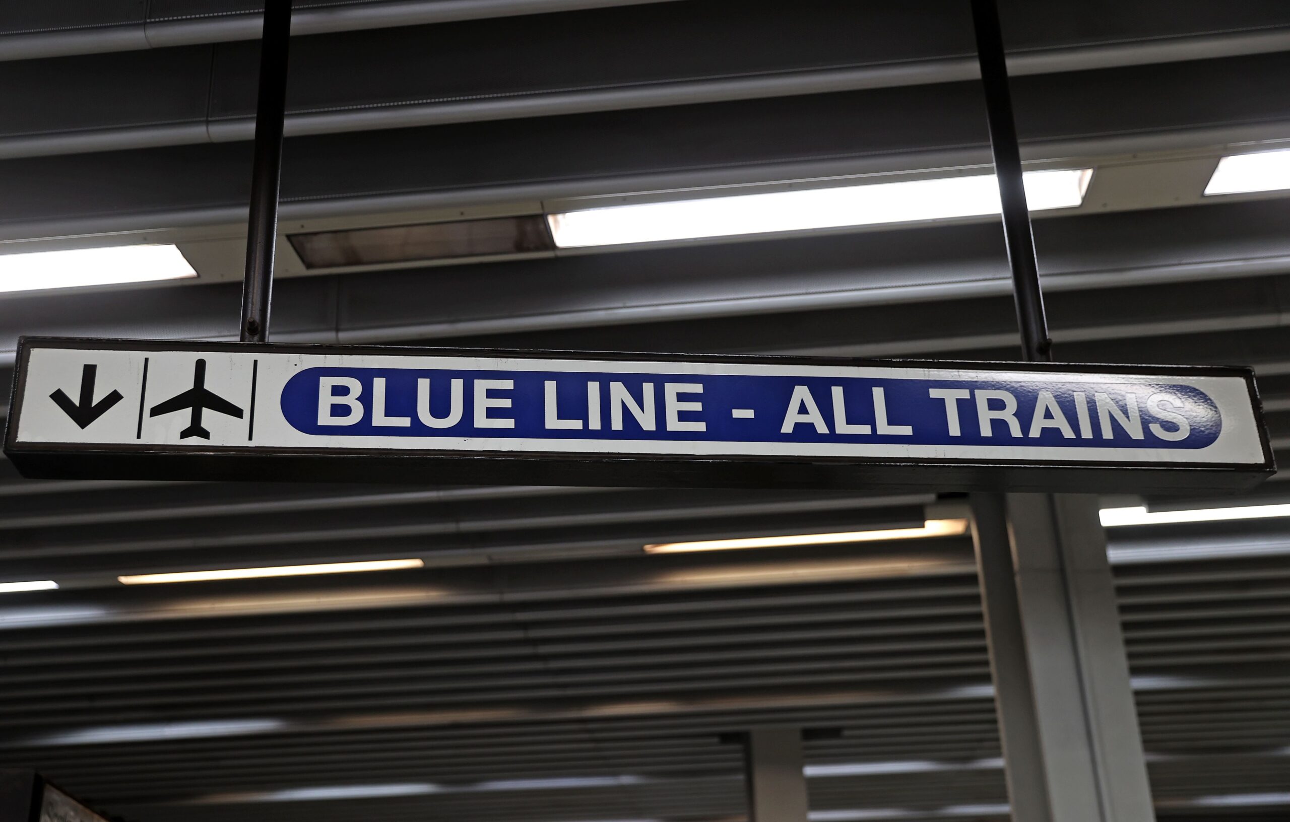 A sign for the MBTA's Blue Line.