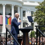 President Joe Biden speaks at a celebration of Pride Month, on the South Lawn of the White House on Saturday, June 10, 2023.