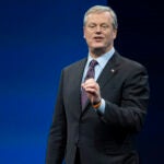 Incoming NCAA president Charlie Baker speaks during the NCAA Convention, Thursday, Jan. 12, 2023.