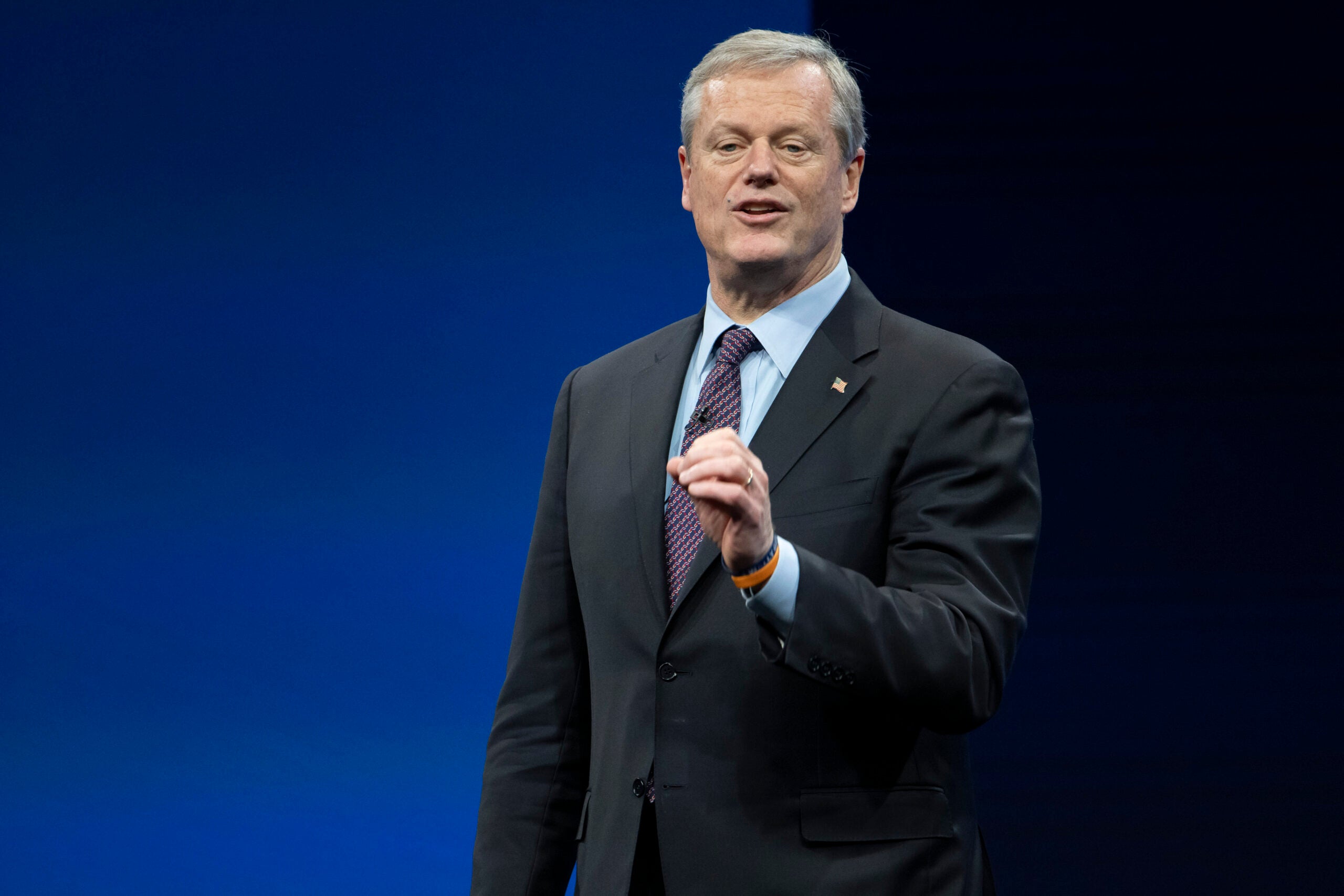 Incoming NCAA president Charlie Baker speaks during the NCAA Convention, Thursday, Jan. 12, 2023.