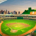 This rendering provided by the Oakland A's on May 26, 2023, shows a view of their proposed new ballpark at the Tropicana site in Las Vegas.