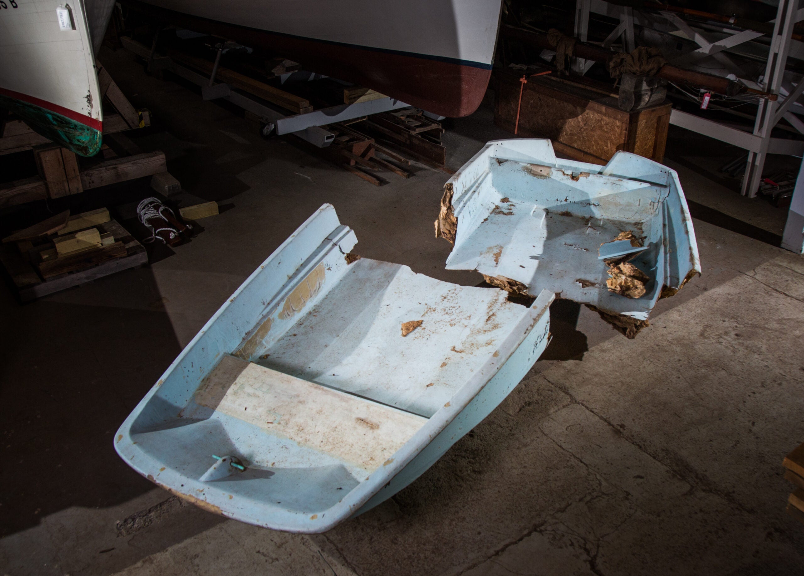 One of the original sawed-in-half boats from 1961 at the Mystic Seaport Museum. 