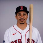 David Hamilton posing for a photo in a Red Sox uniform.