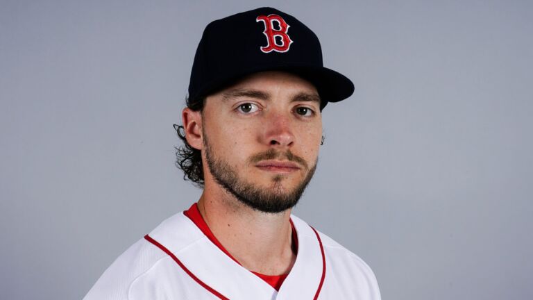 Red Sox prospect Chris Murphy posing for a team photo.