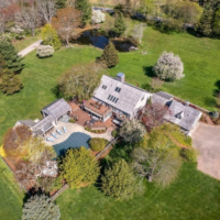 Aerial shot of 45 Doten Road, which sits on a 2.07-acre lot and includes an in-ground swimming pool.
