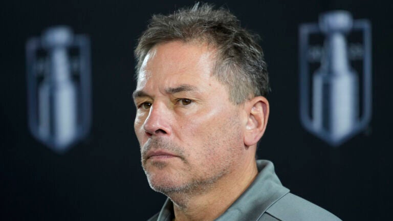 Vegas Golden Knights head coach Bruce Cassidy listens during a news conference ahead of the NHL Stanley Cup hockey final Friday, June 2, 2023, in Las Vegas.